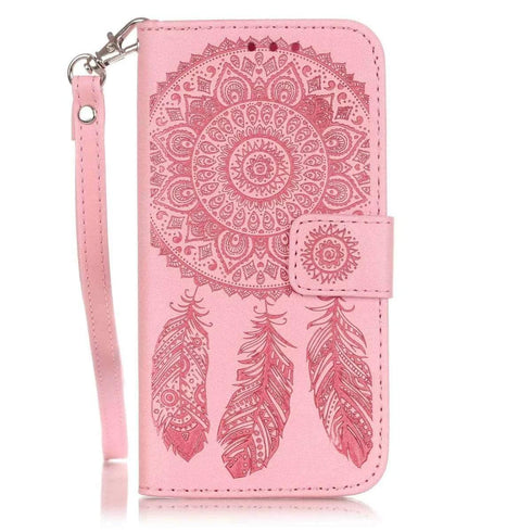 AussieSuperStore Homeware Supplies iPhone 7 Plus Aeolian Bells Pattern Emboss Leather Case with Holder & Card Slots & Wallet (PINK) iPhone 7 PlusLeather Case with Holder & Card Slots & Wallet (PINK) CBI7PEMBOSSCASEPNK